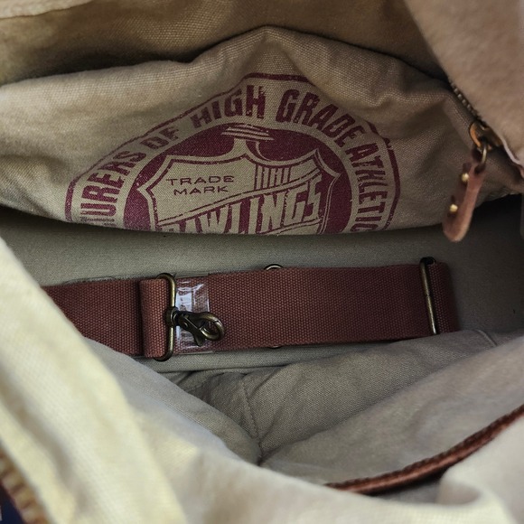 Rawlings Tan Canvas Brown Leather Duffle Bag Weekender The Finest In The Field - Picture 2 of 13